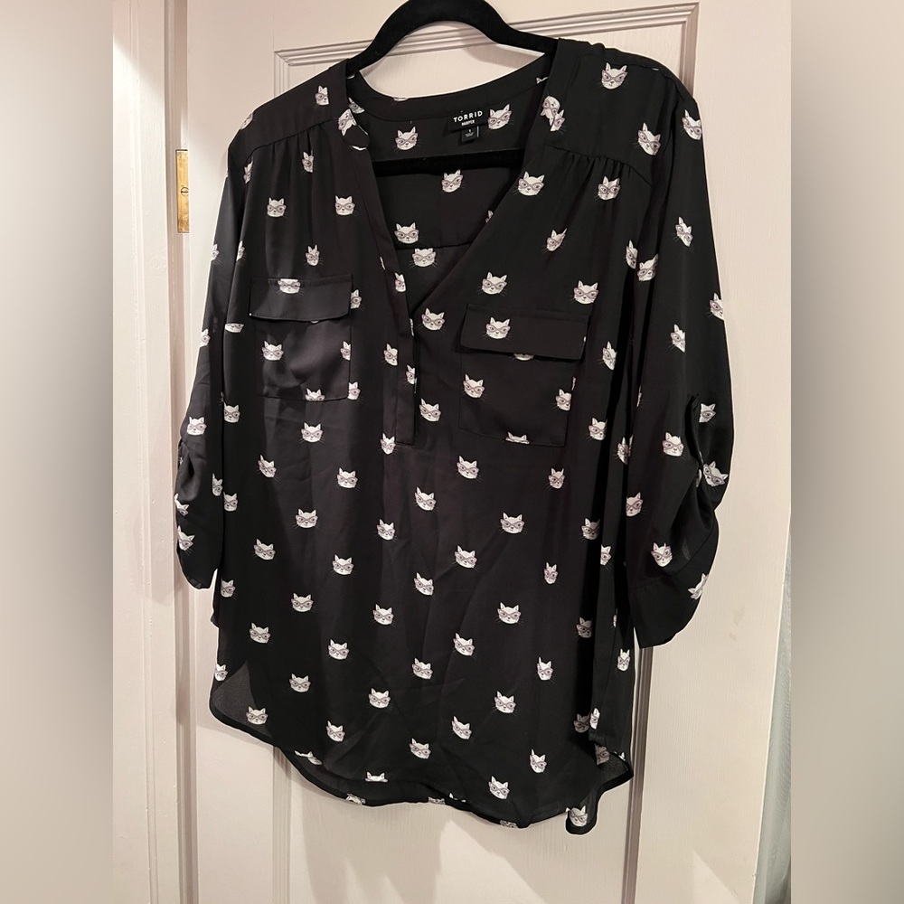 Torrid cat with glasses blouse